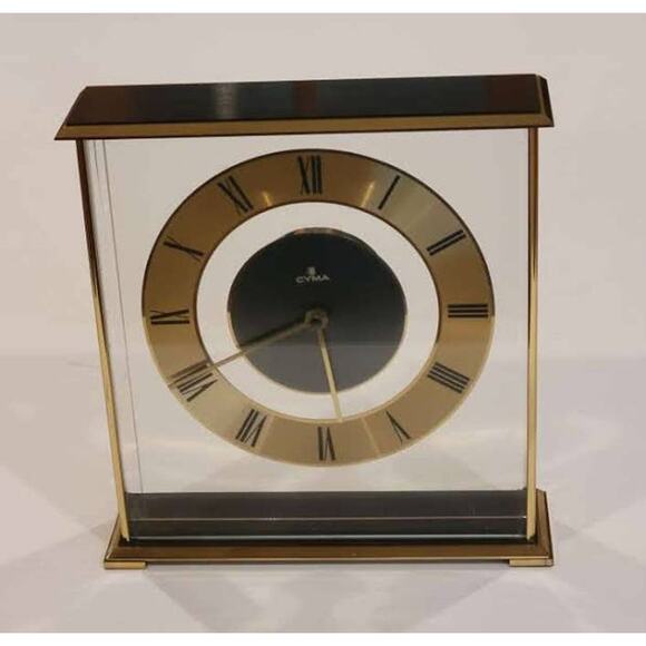 Vintage Hechinger mantle table shelf solid brass clock Cyma. Quartz movement - Picture 1 of 16